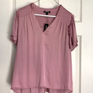 Express pink smocked short sleeve top
